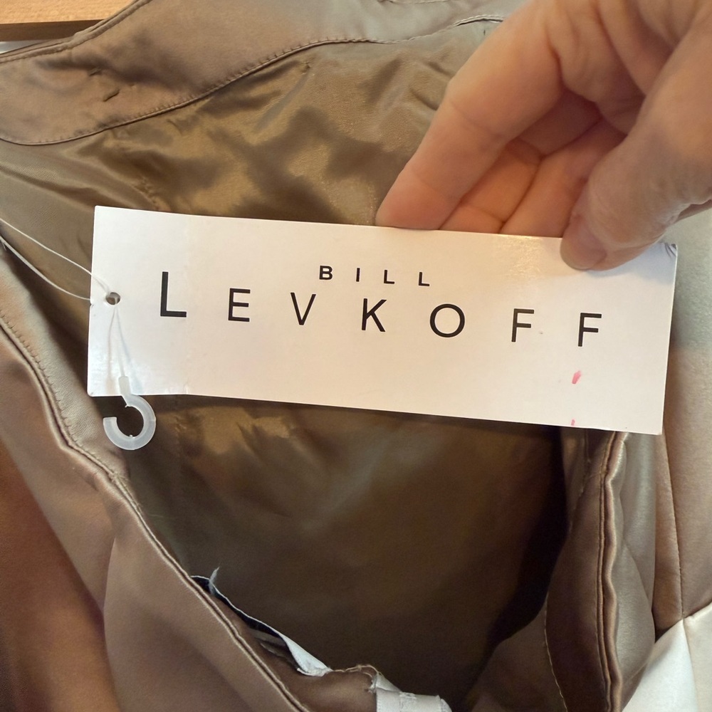 NWT Bill Levkoff Strapless Satin Bridesmaid Dress in Tan and Cream - Picture 4 of 6